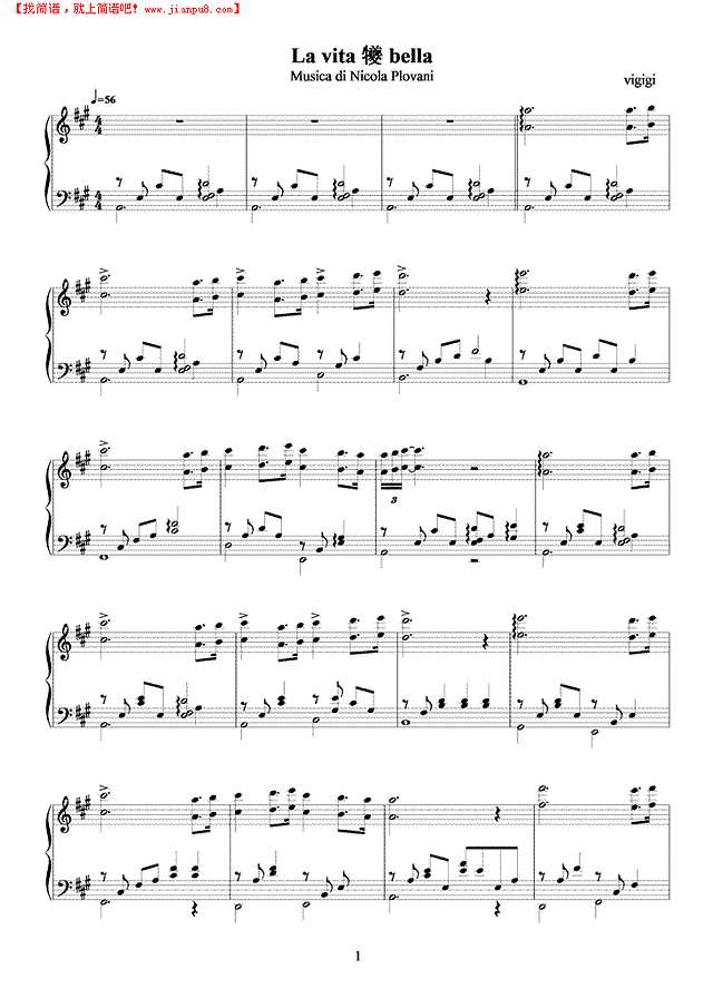 La vita e bella钢琴谱