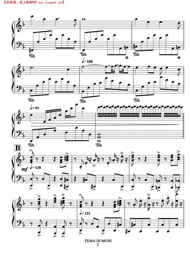 摩西主题钢琴谱