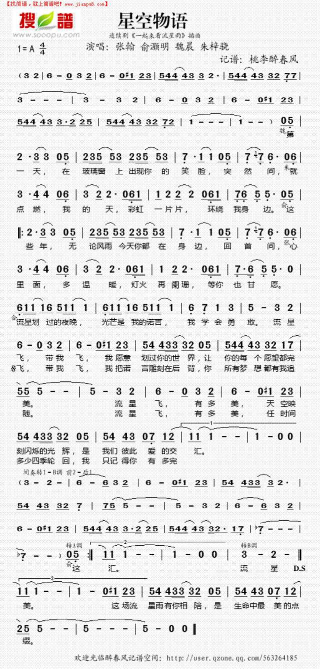 星空物语（《一起来看流星雨》插曲）简谱