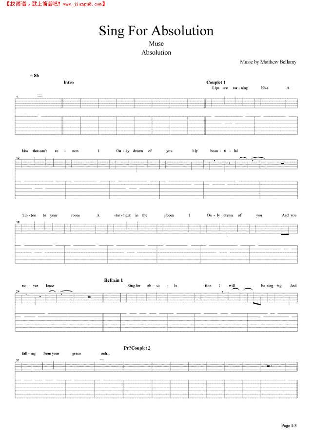Sing For Absolution吉他谱