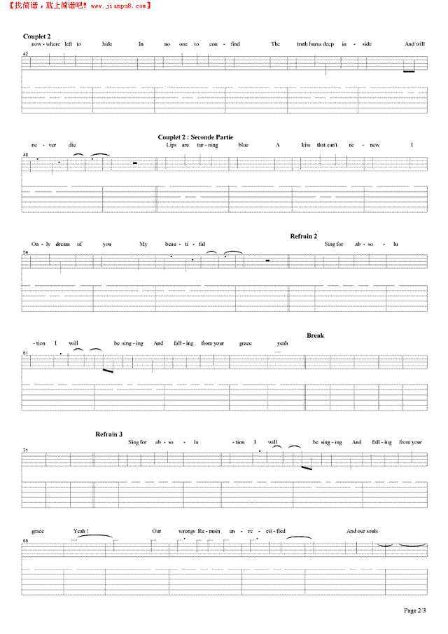 Sing For Absolution吉他谱