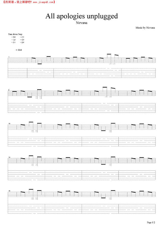 All apologies unplugged吉他谱
