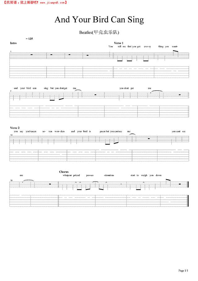 And Your Bird Can Sing吉他谱
