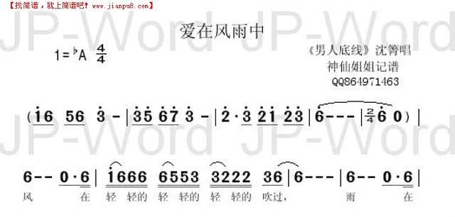 爱在风雨中《男人底线》简谱