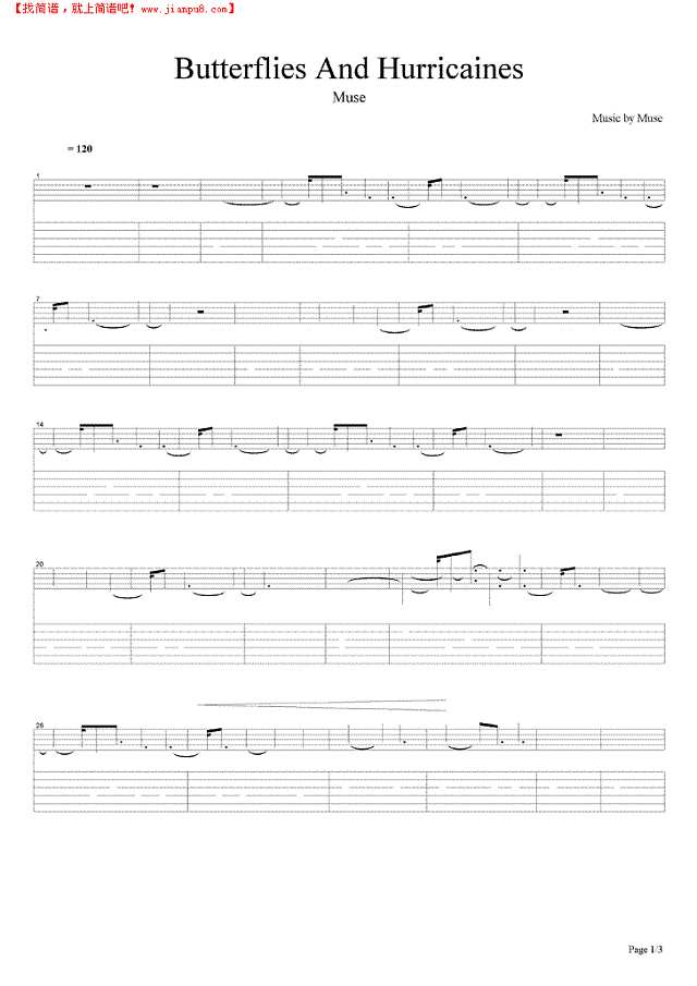 Butterflies And Hurricaines吉他谱
