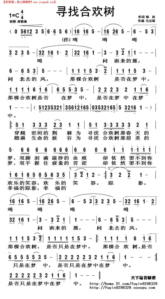 寻找合欢树简谱
