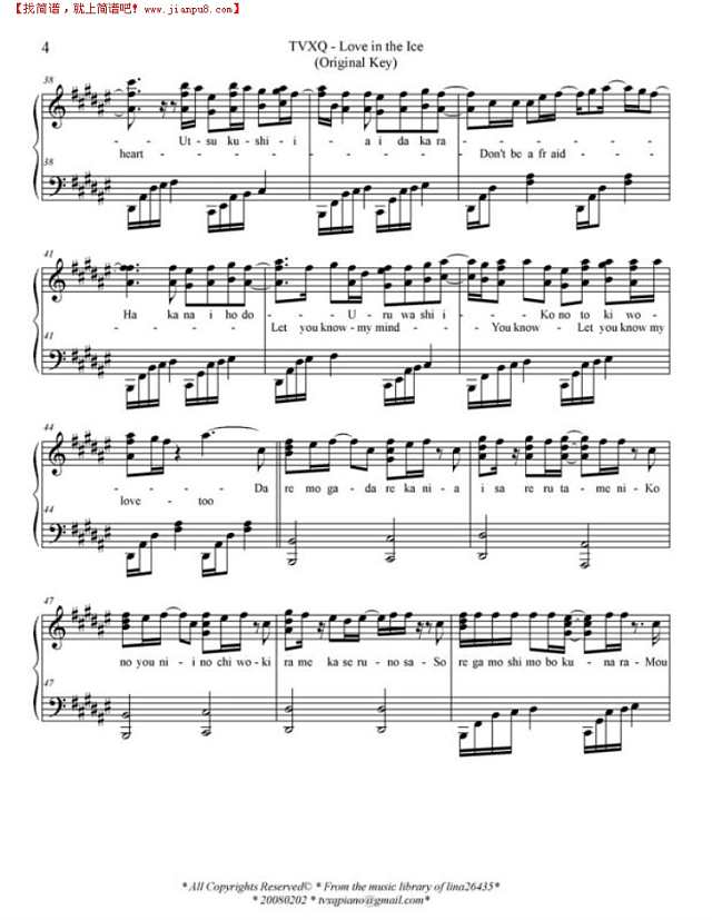 Love In The Ice -Original Key钢琴谱