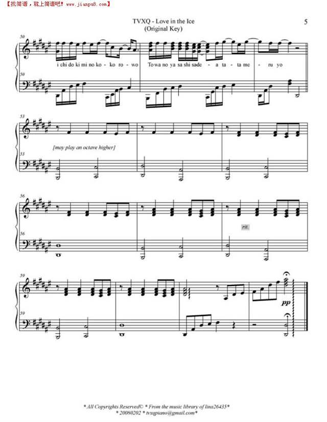 Love In The Ice -Original Key钢琴谱