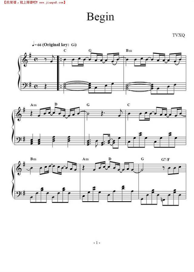begin钢琴谱
