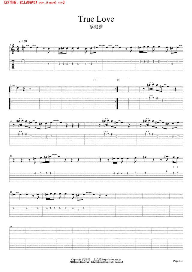 True Love钢琴谱
