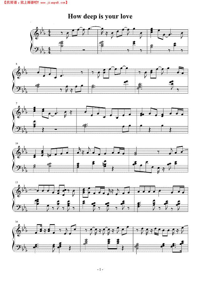 How deep is your love钢琴谱