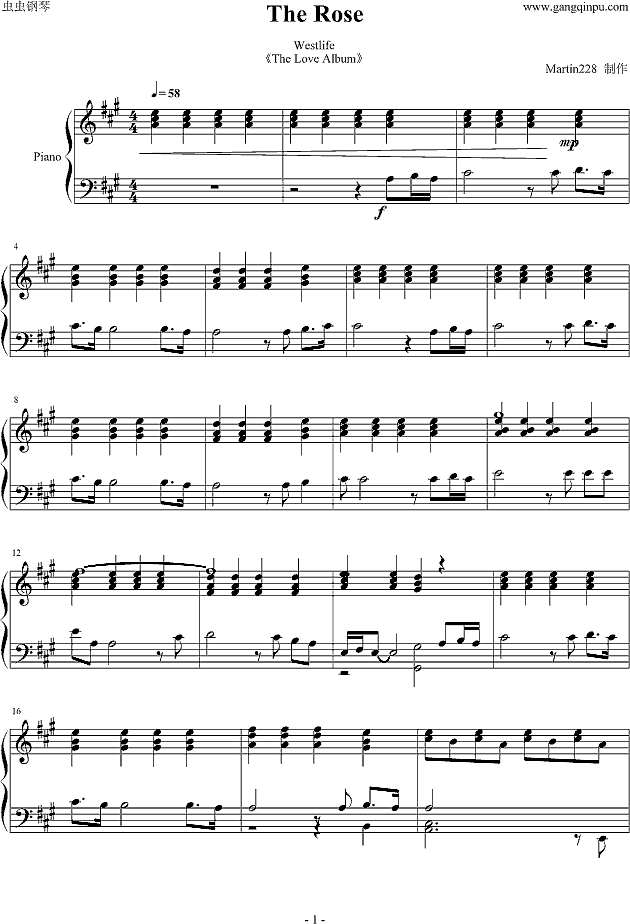the rose钢琴谱