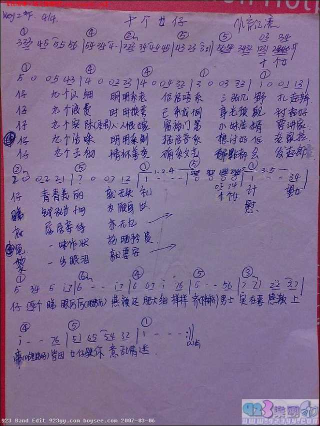 许冠杰-十个女仔简谱