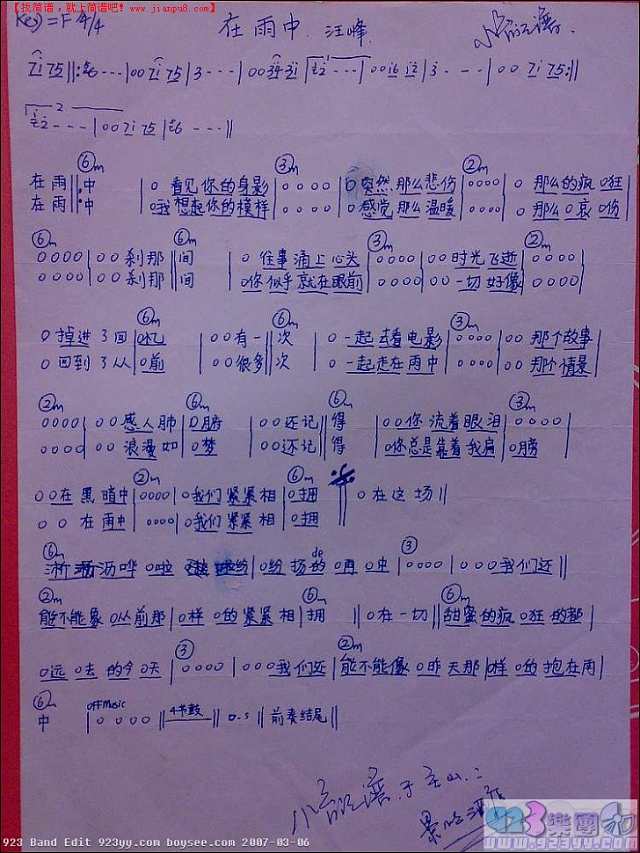 汪峰-在雨中简谱

