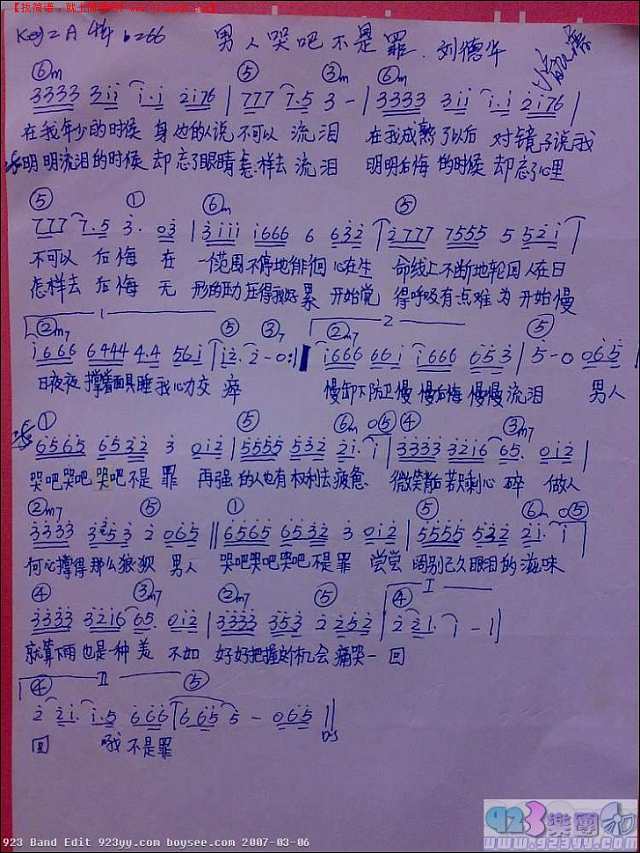 刘德华-男人哭吧不是醉简谱
