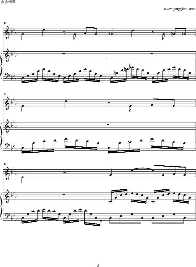 白色旋律钢琴谱