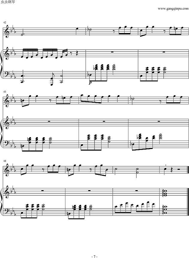 白色旋律钢琴谱