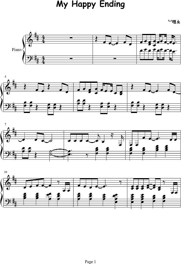 My Happy Ending钢琴谱