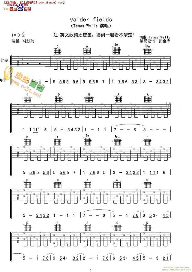 Valder Fields吉他谱