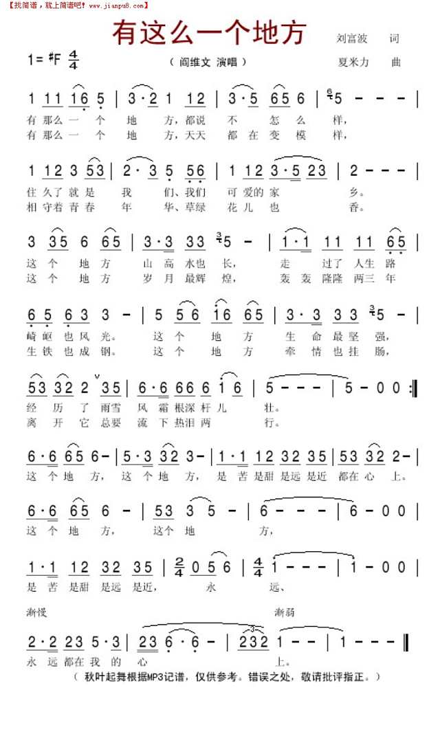 有这么一个地方简谱
