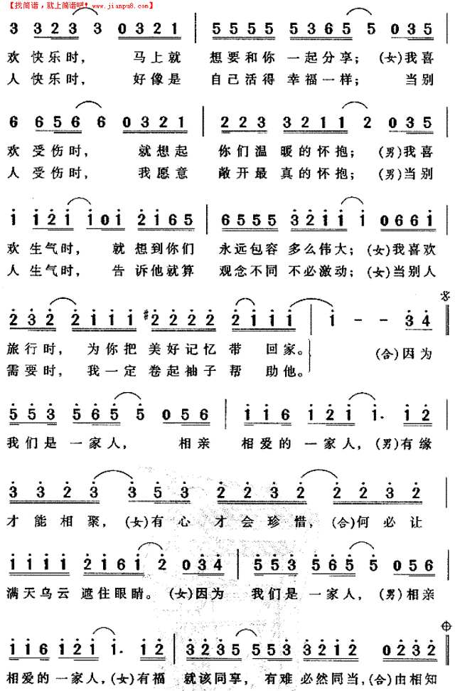 相亲相爱一家人简谱