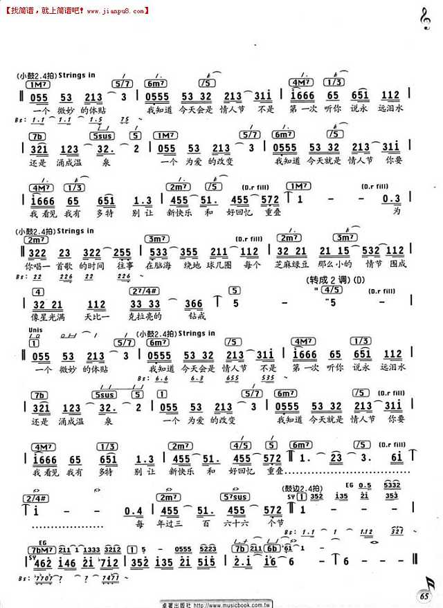 梁静茹 今天情人节 简谱pic1 www.jianpu8.cn