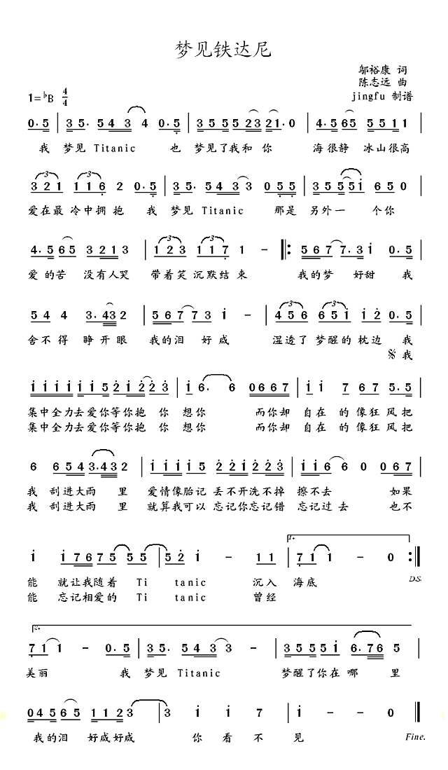 张惠妹 梦见铁达尼(简谱) jianpu8.cn