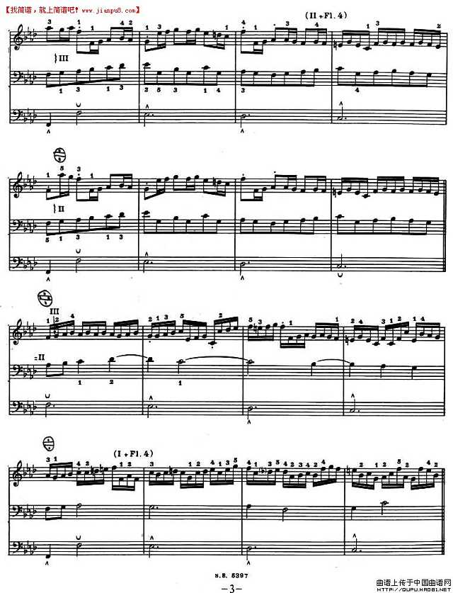 二重奏 f小调恰空 帕赫贝尔版 手风琴谱3 jianpu8.cn
