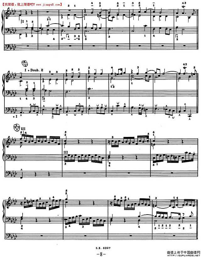 二重奏 f小调恰空 帕赫贝尔版 手风琴谱8 jianpu8.cn