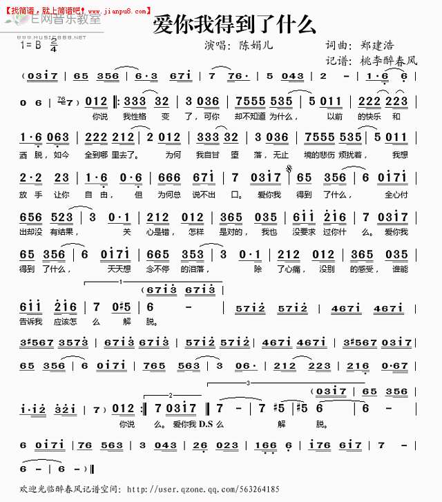 陈娟儿 爱你我得到了什么 简谱pic1 www.jianpu8.cn