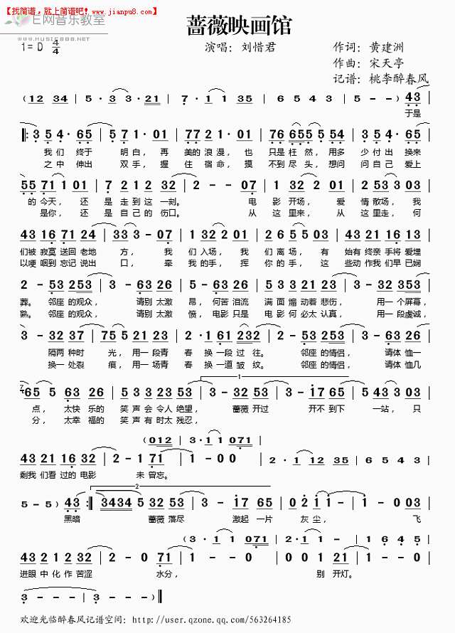 刘惜君 蔷薇映画馆 简谱pic1 www.jianpu8.cn