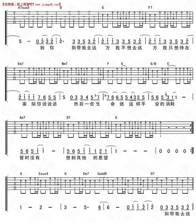 卢广仲 不想去远方 吉他谱pic2 www.jianpu8.cn