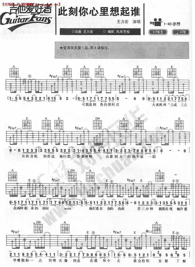 此刻你心里想起谁吉他谱

