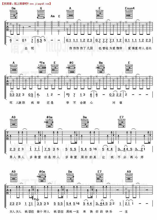 许茹芸 阿穆隆 男人女人 吉他谱pic2 www.jianpu8.cn