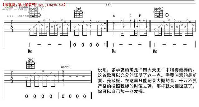 张学友 不想失去你 吉他谱pic3 www.jianpu8.cn