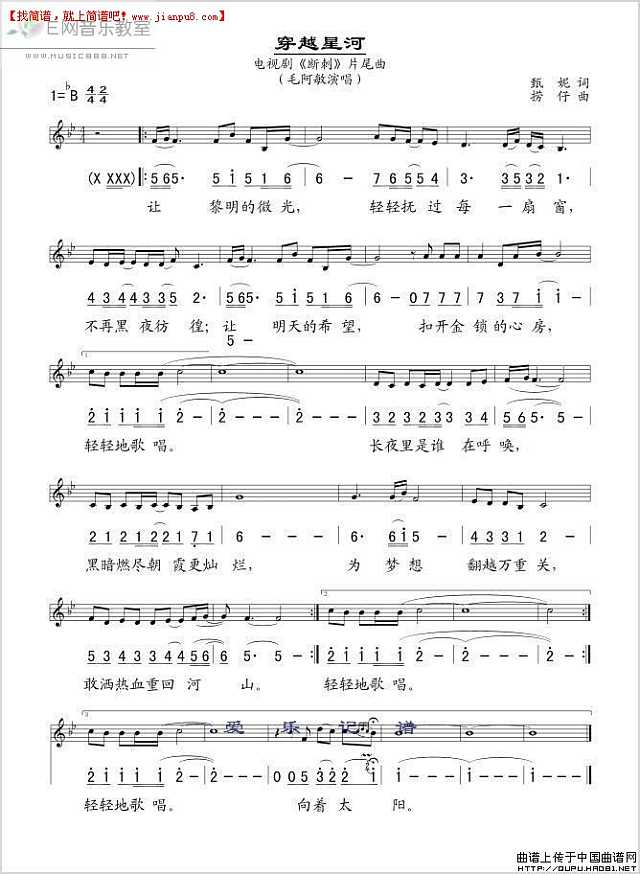毛阿敏 穿越星河 简谱pic1 www.jianpu8.cn