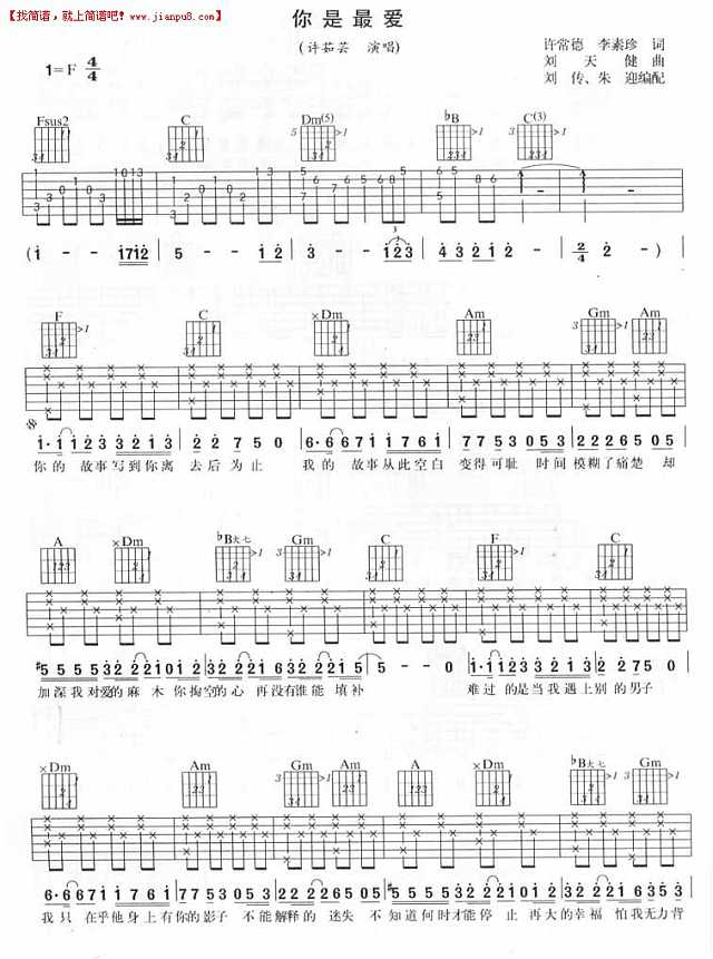 许茹芸 你是最爱 吉他谱pic1 www.jianpu8.cn