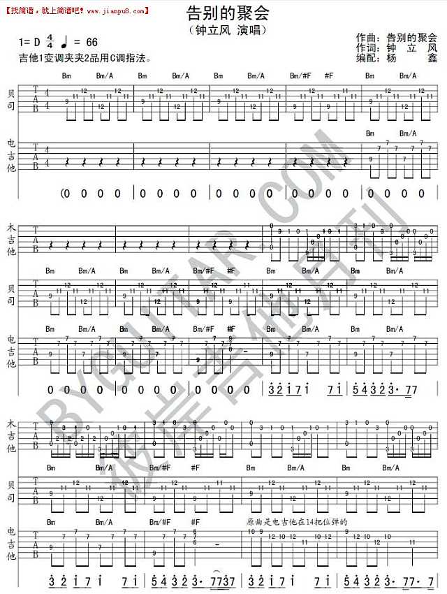 钟立风 告别的聚会 吉他谱pic1 www.jianpu8.cn