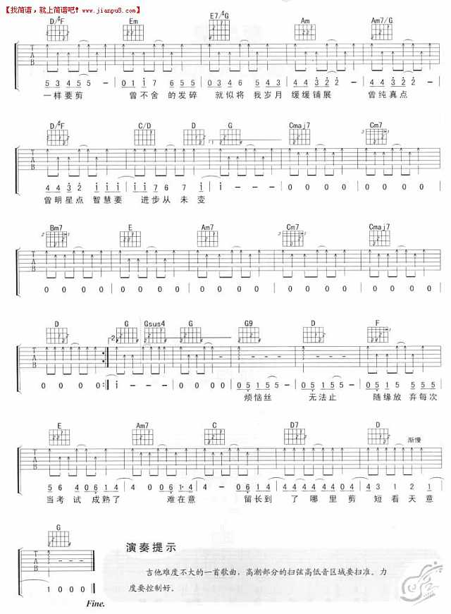 梁咏琪 成长的短发 吉他谱pic2 www.jianpu8.cn