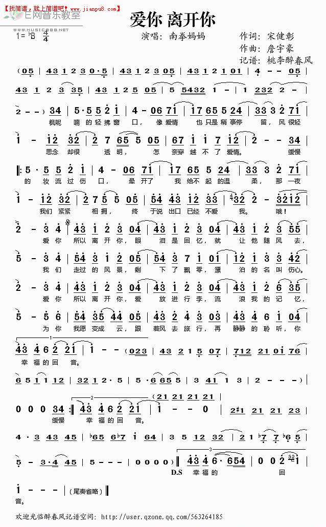 南拳妈妈 爱你离开你 简谱pic1 www.jianpu8.cn