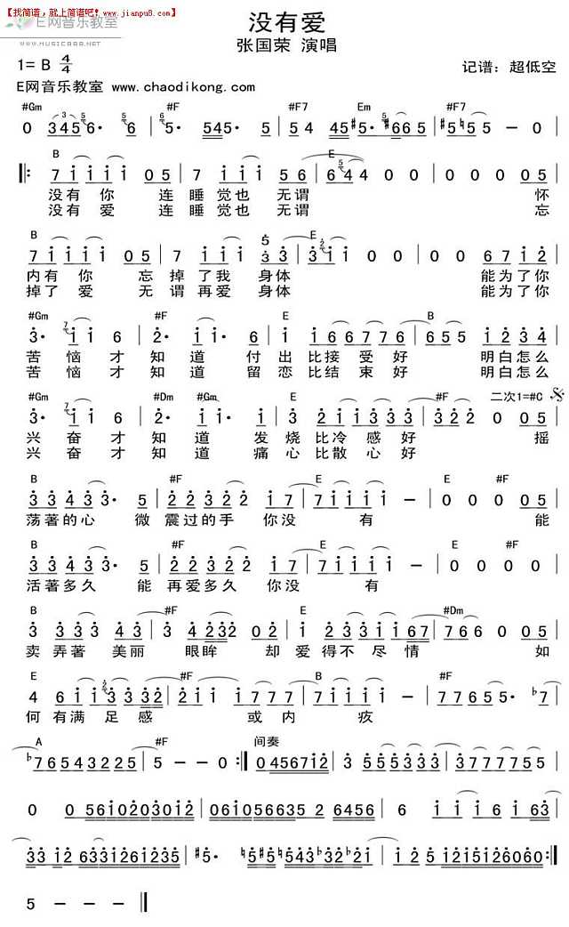 张国荣 张国荣 简谱pic1 www.jianpu8.cn