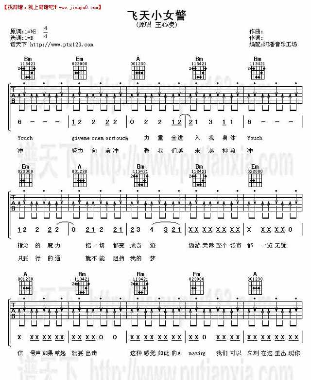 王心凌 飞天小女警 吉他谱pic1 www.jianpu8.cn