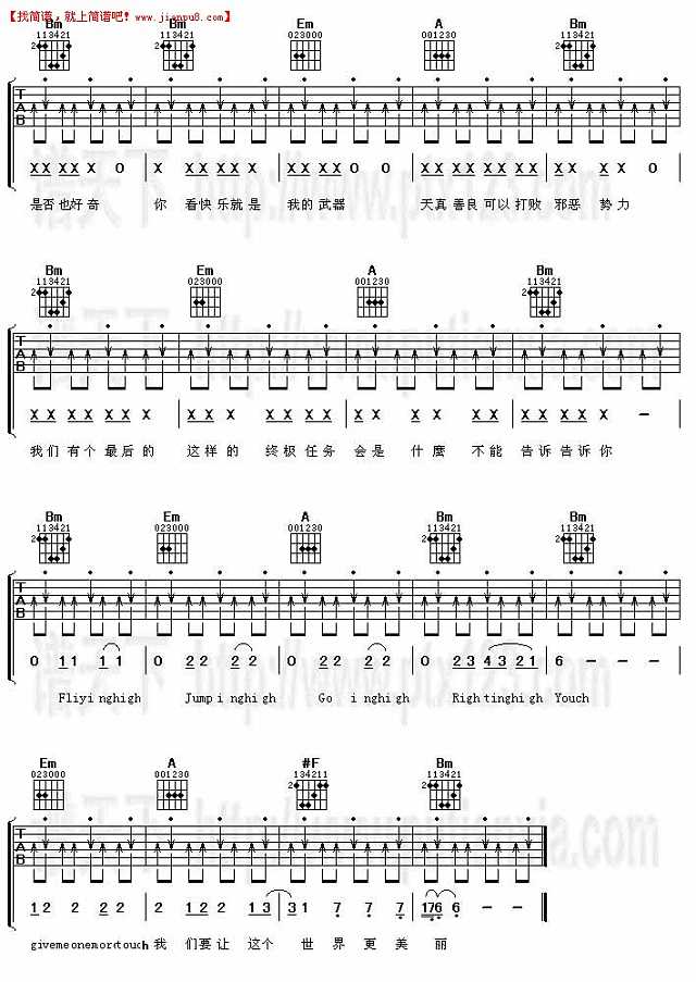王心凌 飞天小女警 吉他谱pic2 www.jianpu8.cn