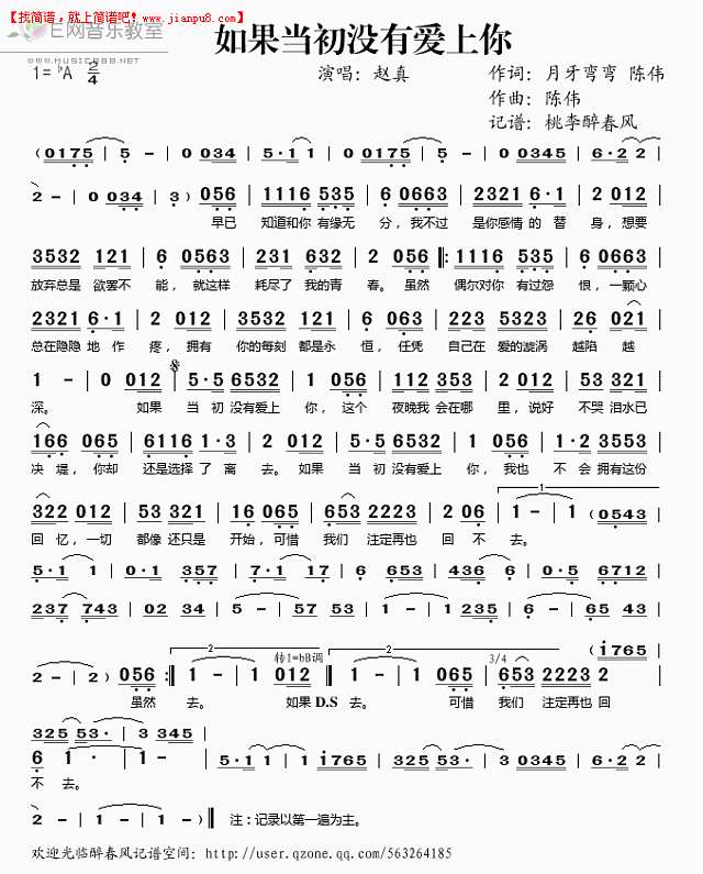 赵真 如果当初没有爱上你 简谱pic1 www.jianpu8.cn