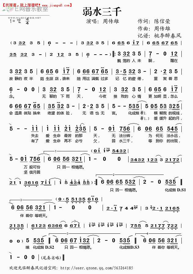 周传雄 弱水三千 简谱pic1 www.jianpu8.cn