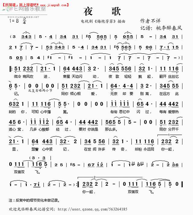 刘惜君 夜歌（电视剧《梅艳芳菲》插曲） 简谱pic1 www.jianpu8.cn