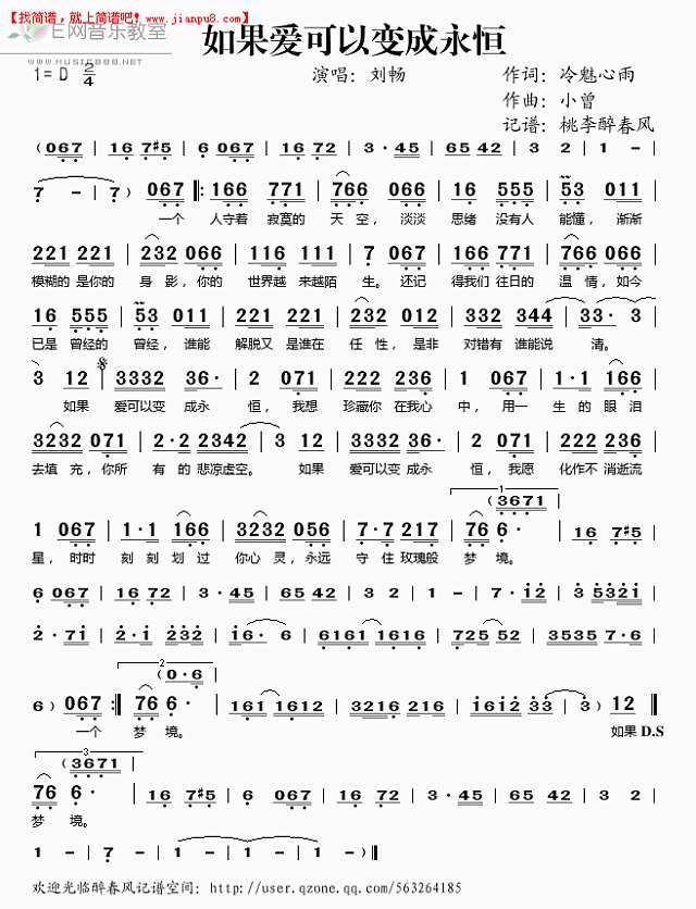 刘畅 如果爱可以变成永恒 简谱pic1 www.jianpu8.cn