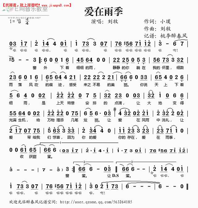 刘牧 爱在雨季 简谱pic1 www.jianpu8.cn