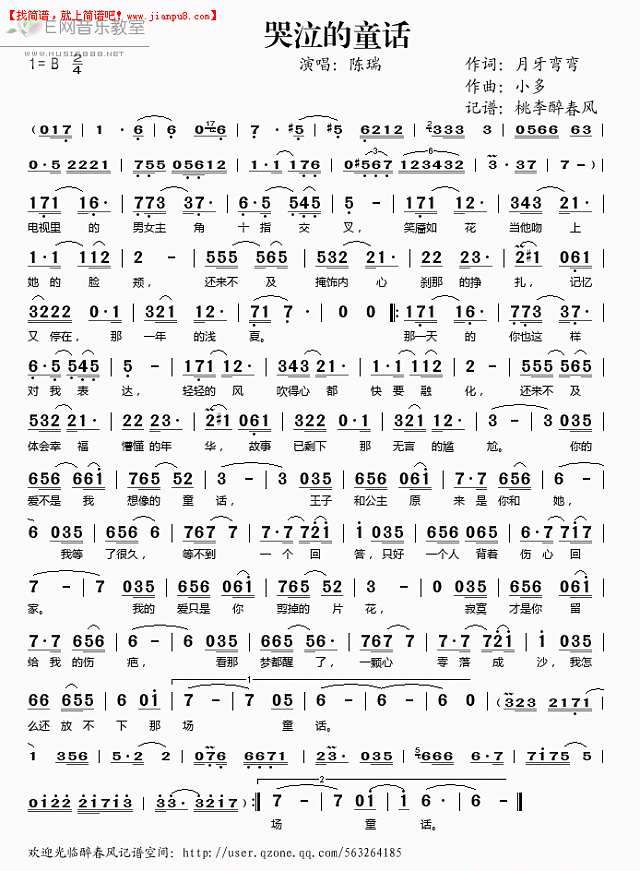 陈瑞 哭泣的童话 简谱pic1 www.jianpu8.cn