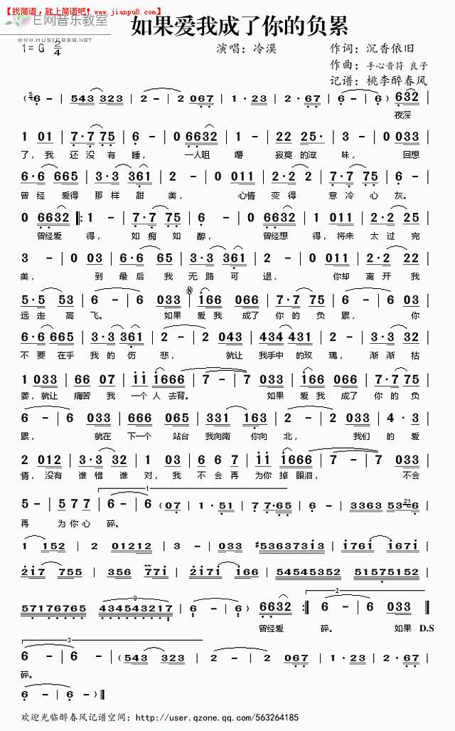 冷漠 如果爱我成了你的负累 简谱pic1 www.jianpu8.cn